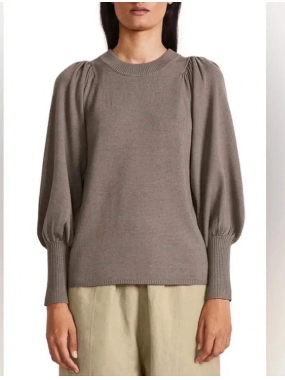 APIECE APART Dewi Balloon Sleeve Merino Wool & Silk Blend Sweater L Large Taupe